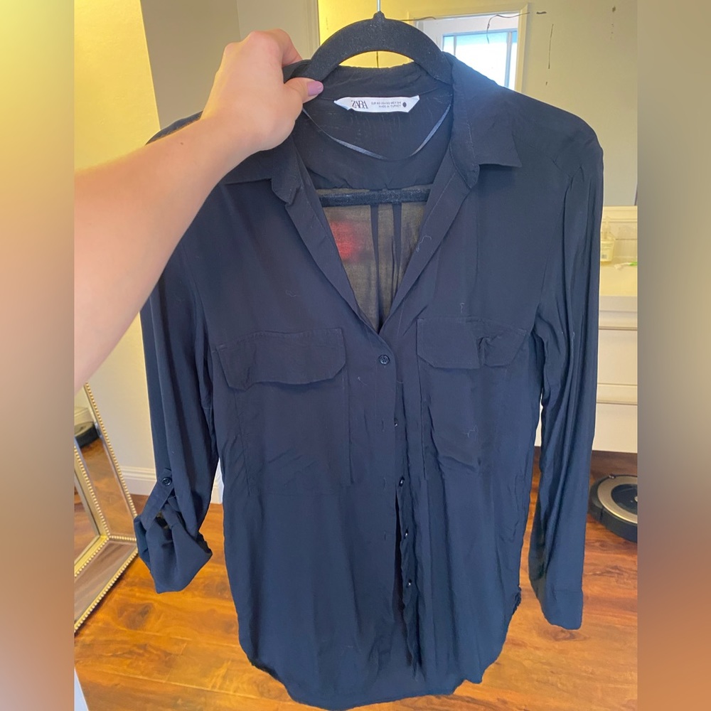 Zara 100% viscose Black Button up. Size XS